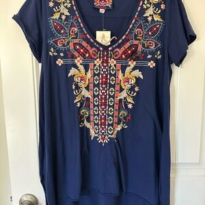 Johnny Was Salome Drape Top with Embroidery S NWT